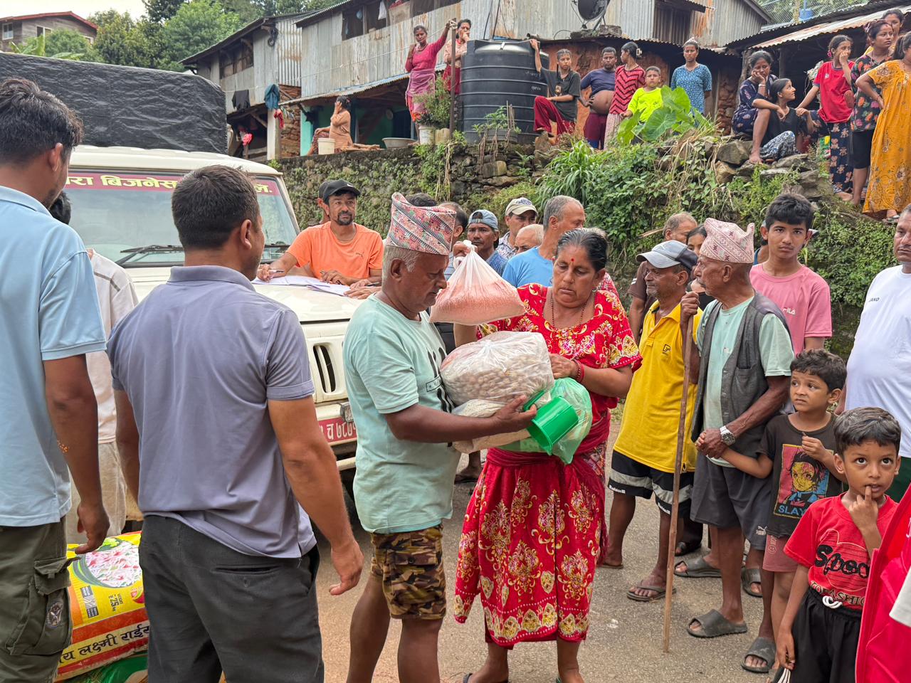 handing out emergency items